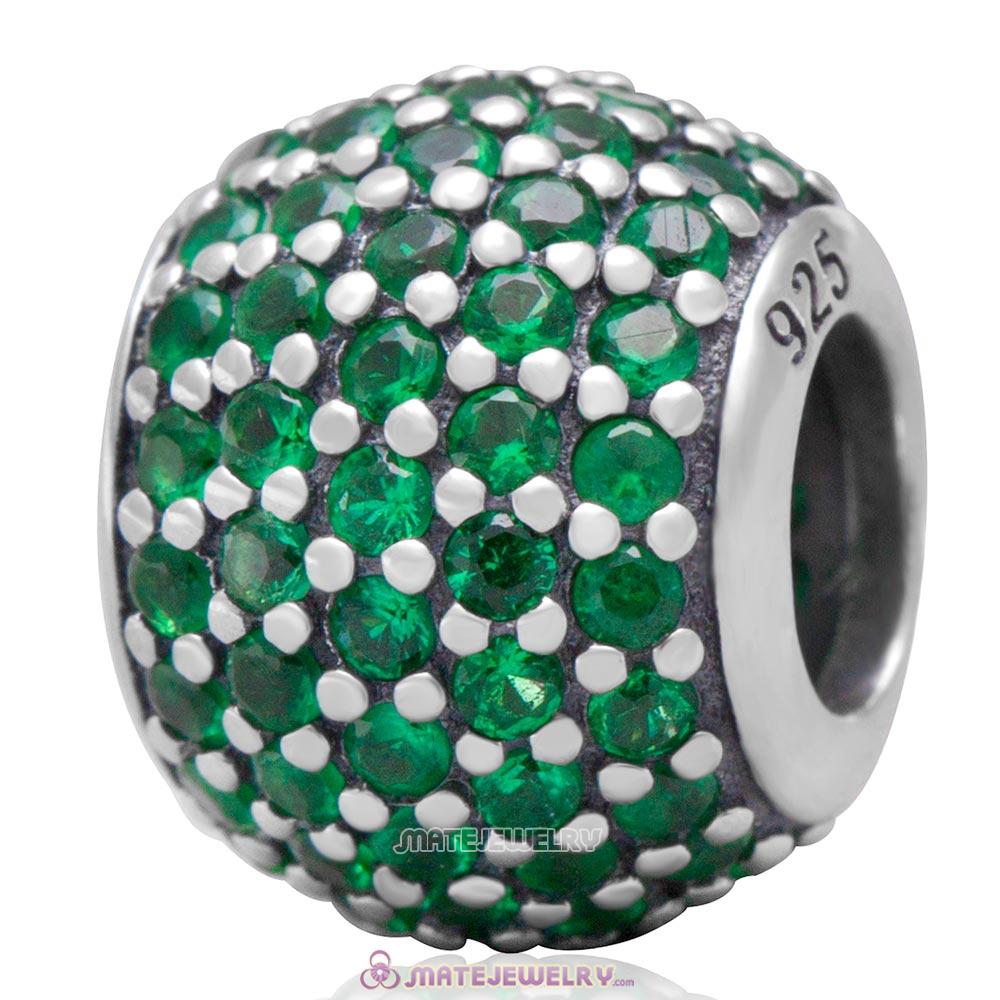 925 Sterling Silver Emerald Pave Lights with Emerald Charm CZ Bead 