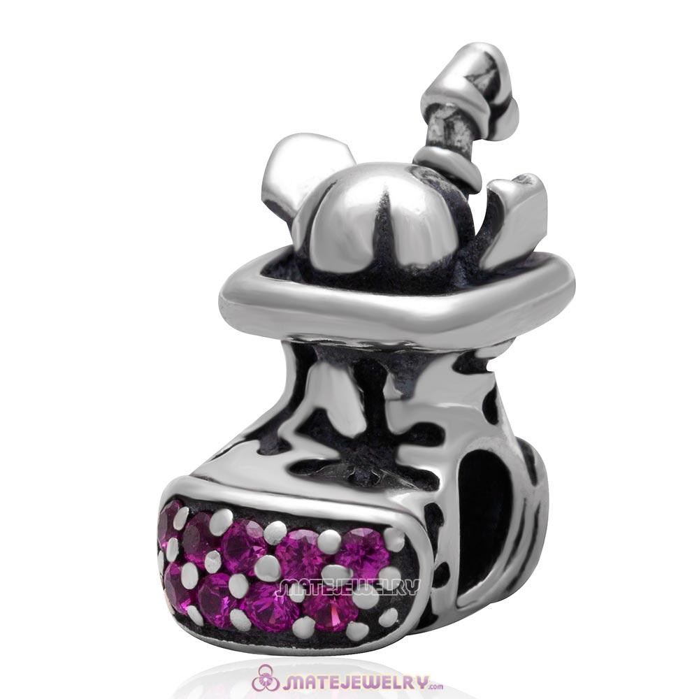 925 Sterling Silver Christmas Boot Charm Bead with Sparkling Stone 