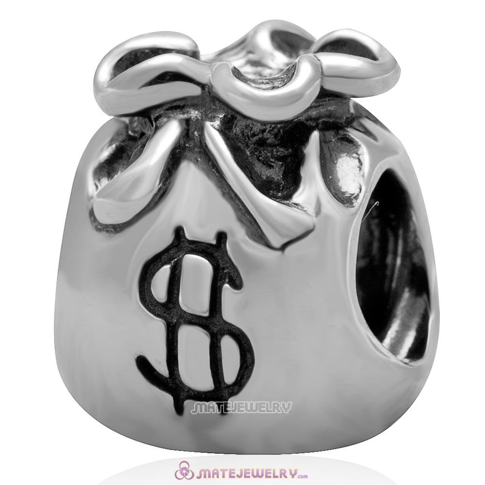 Money Bag Charm Antique Sterling Silver Bead