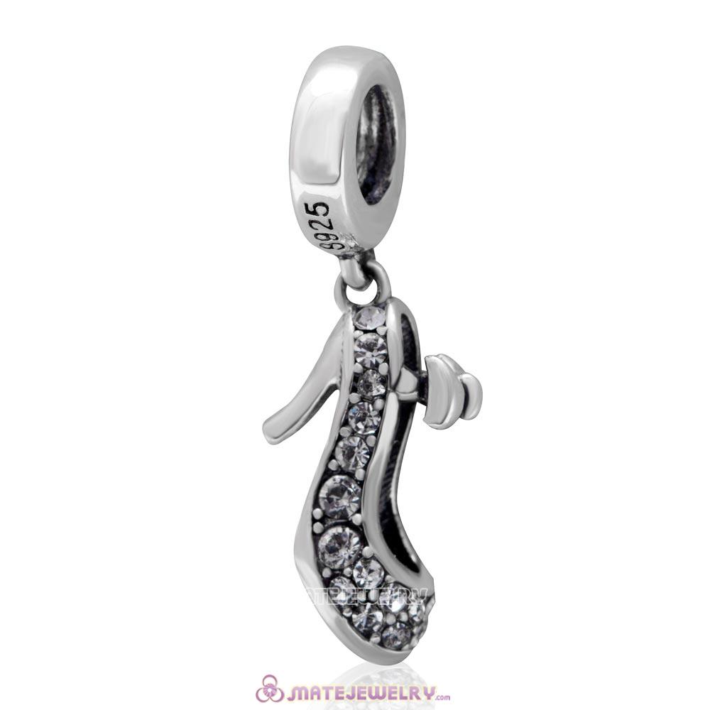 High Heel Dangle Sterling Silver Clear Pave Austrian Crystal Charm