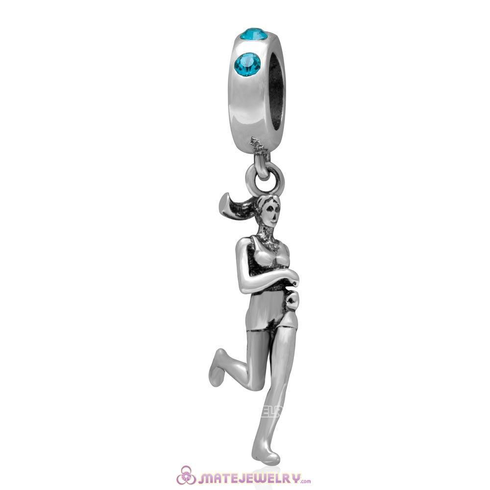 Lady Runner Dangling Bead Charm 925 Sterling Silver with Blue Zircon Australian Crystal