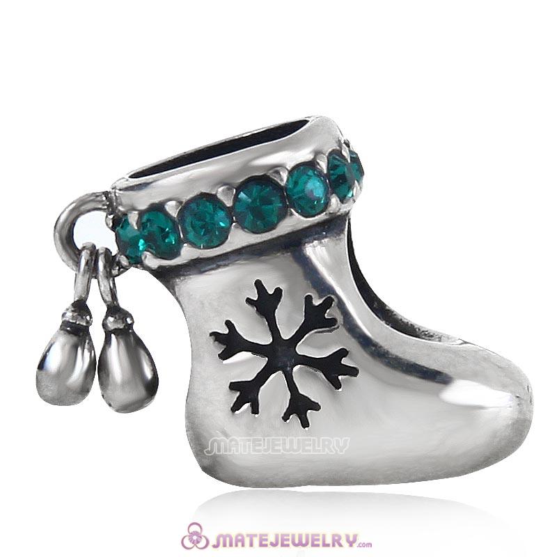Christmas Stocking Charm Antique Sterling Silver Bead with Emerald Australian Crystal