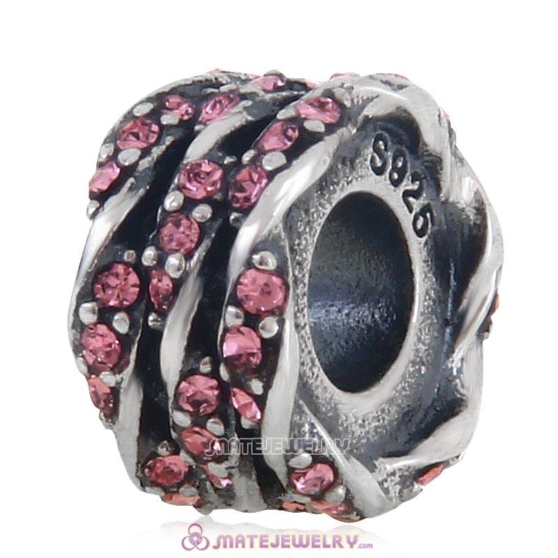 Antique Sterling Silver Charm Bead with Pave Lt Rose Australian Crystal