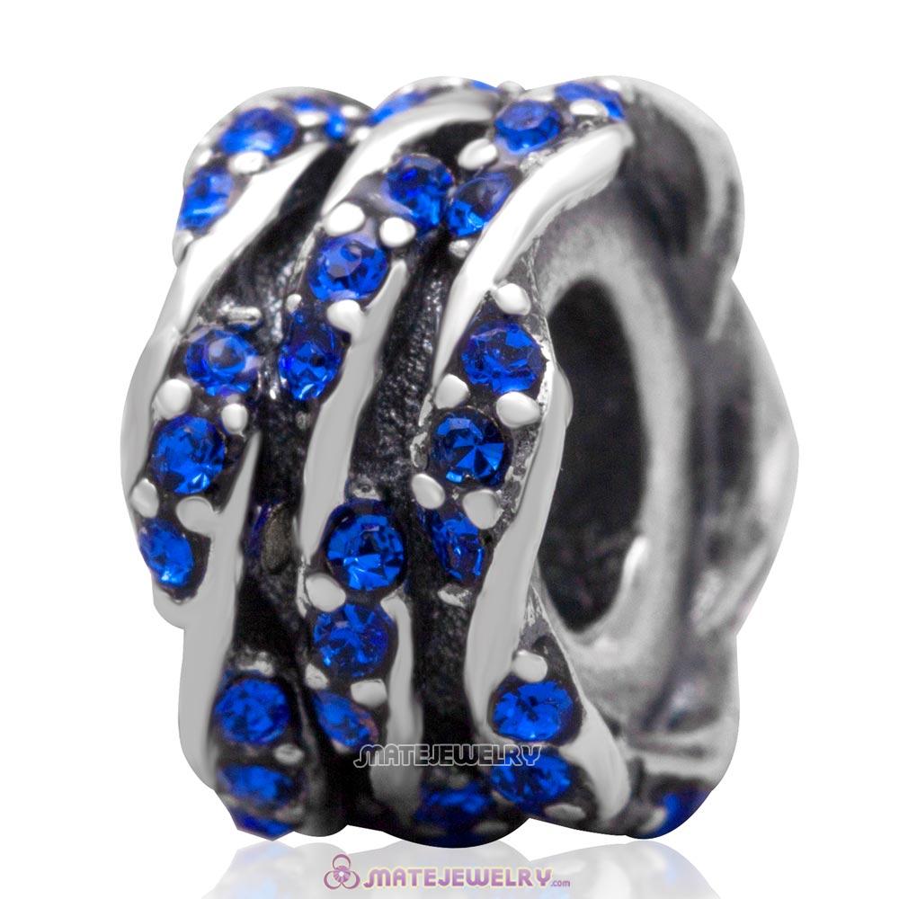 Antique Sterling Silver Charm Bead with Pave Sapphire Australian Crystal