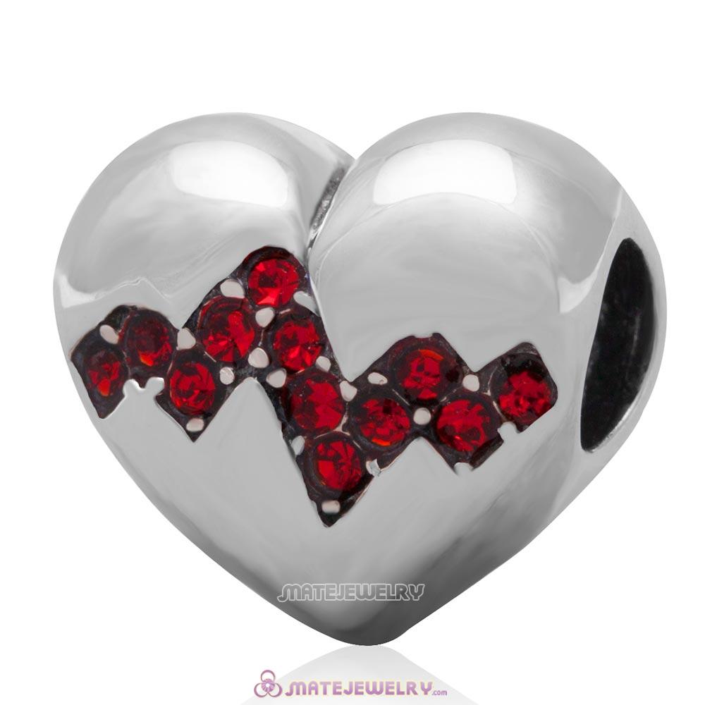 Antique Sterling Silver Heart Bead with Lt Siam Australian Crystal
