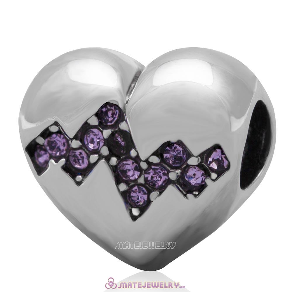 Antique Sterling Silver Heart Bead with Violet Australian Crystal