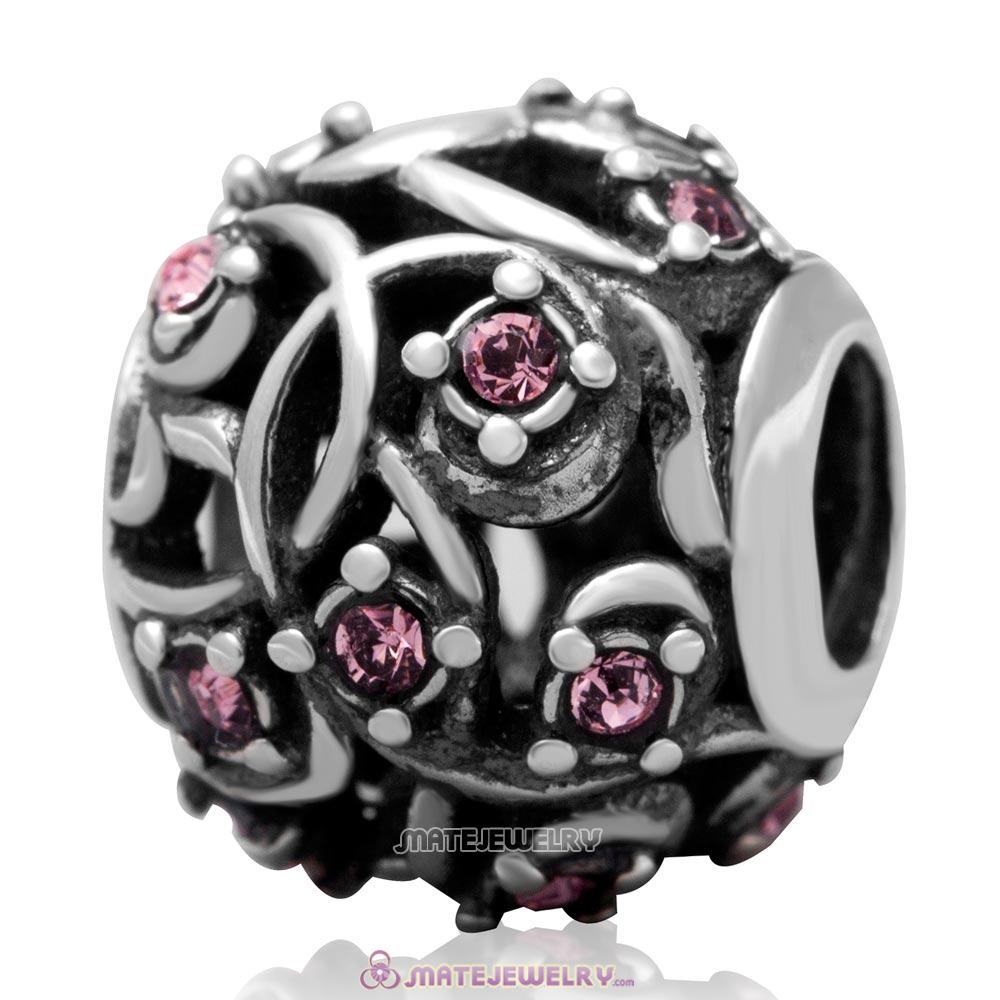 European Style Rounded Sterling Silver Lt Rose Austrian Crystal Initial Bead 
