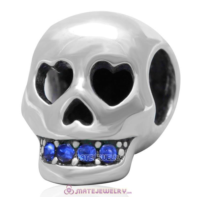 Love You To Death Skull Bead Antique Sterling Silver with Sapphire Australian Crystal