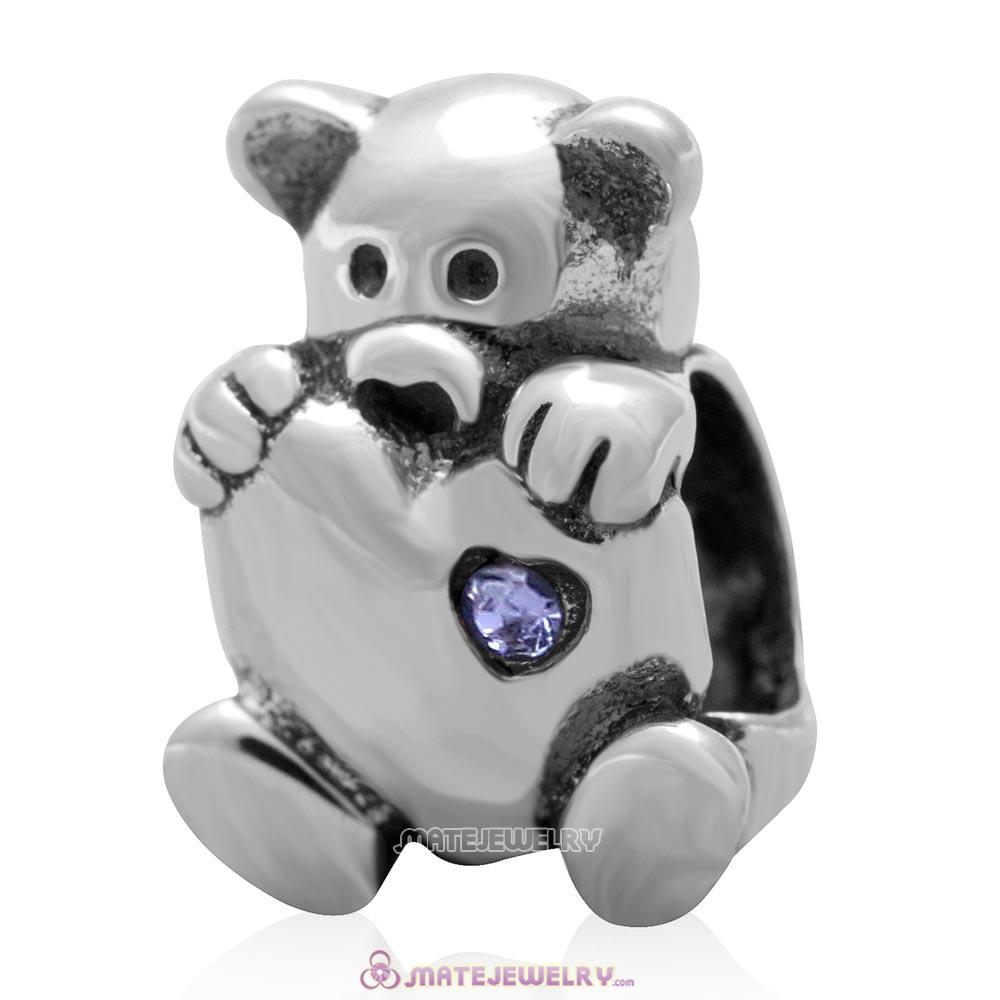 Bear Hug Heart Charm 925 Sterling Silver with Tanzanite Australian Crystal