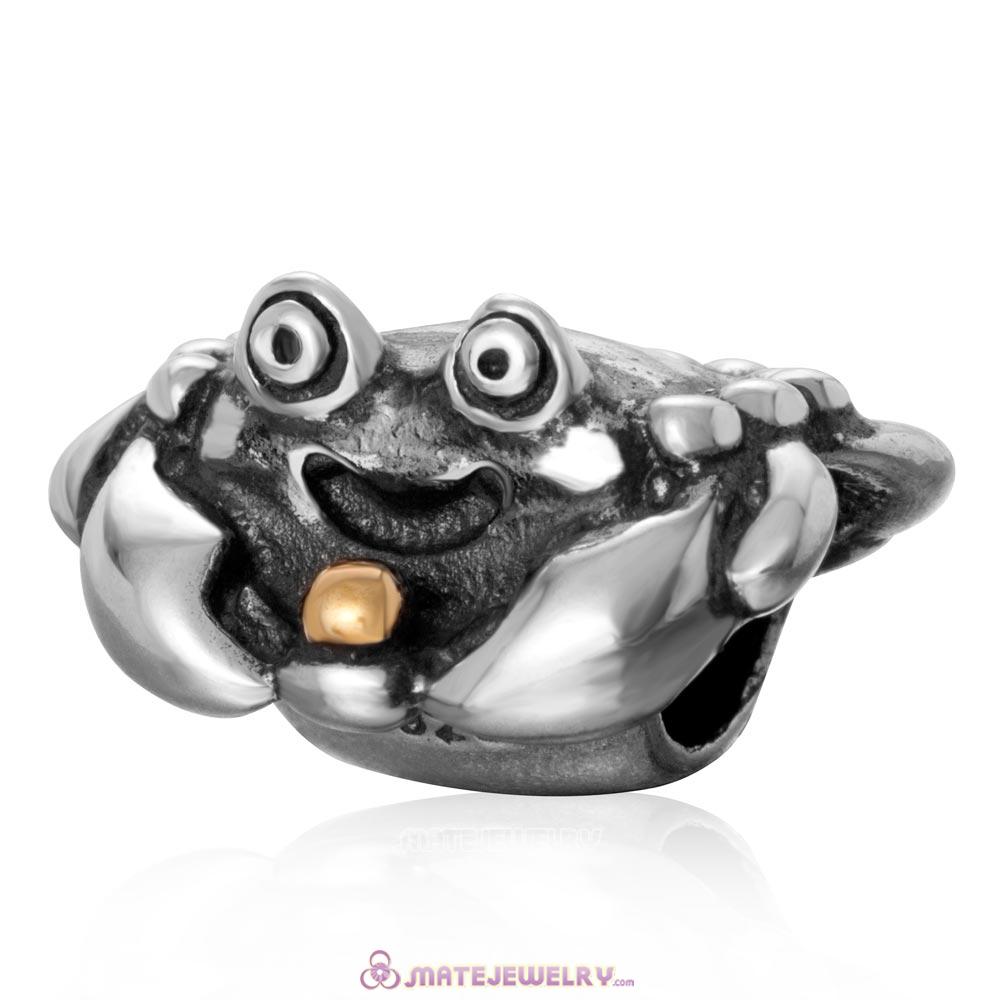 Happy Crab Charm Antique Sterling Silver Gold Plated Bead 
