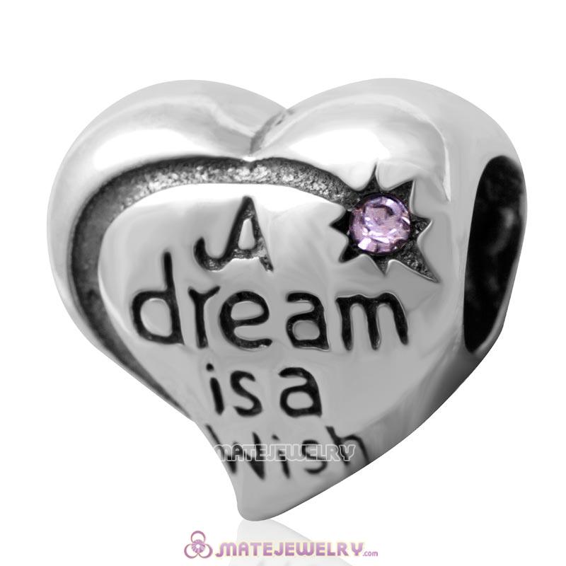 A dream is a wish your heart makes Bead 925 Silver with Violet Crystal 