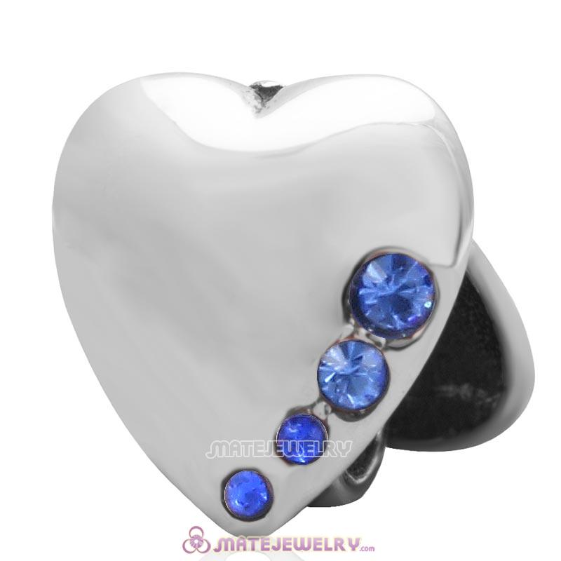 925 Sterling Silver Heart to Heart with Sapphire Australian Crystal Charm