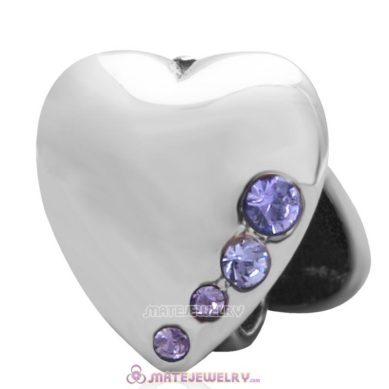 925 Sterling Silver Heart to Heart with Tanzanite Australian Crystal Charm