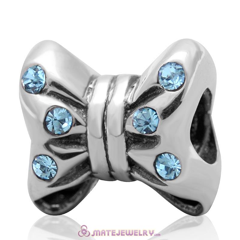 Minnie Bow knot Charm 925 Silver with Aquamarine Australian Crystal 