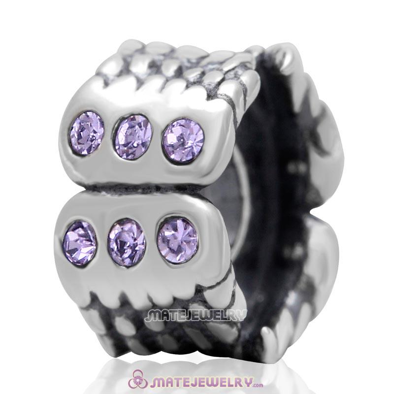 Wings Charm Sterling Silver Beads with Violet Austrian Crystal