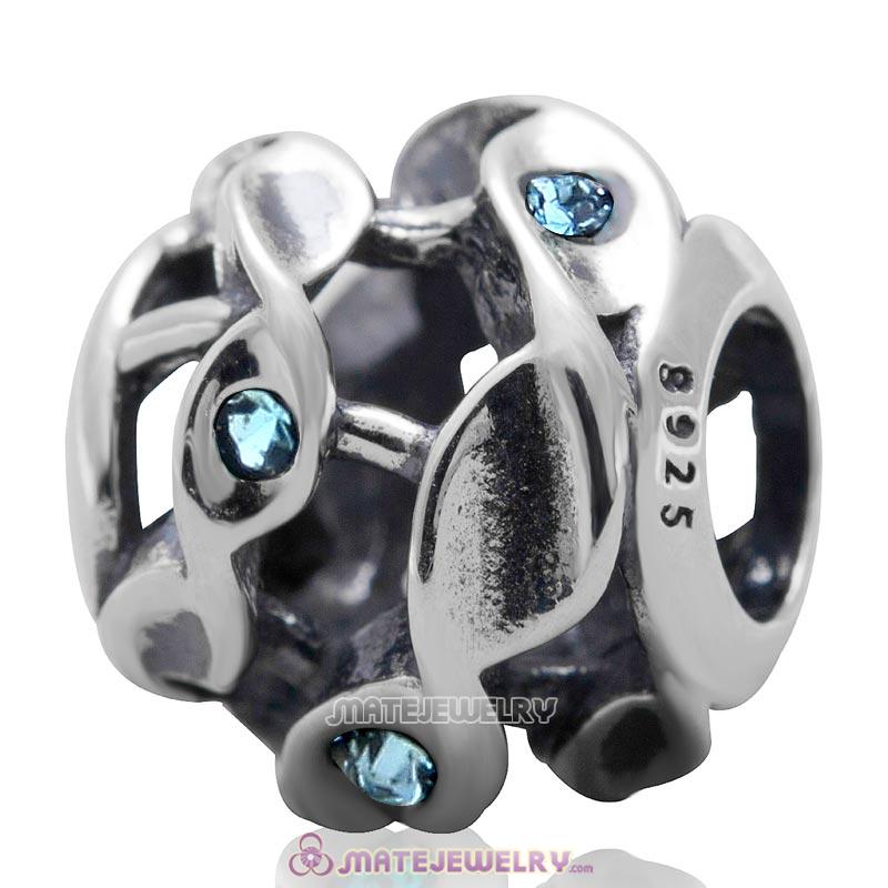 Twist Charm Sterling Silver Beads with Aquamarine Austrian Crystal