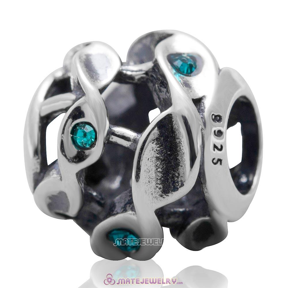 Twist Charm Sterling Silver Beads with Blue Zircon Austrian Crystal