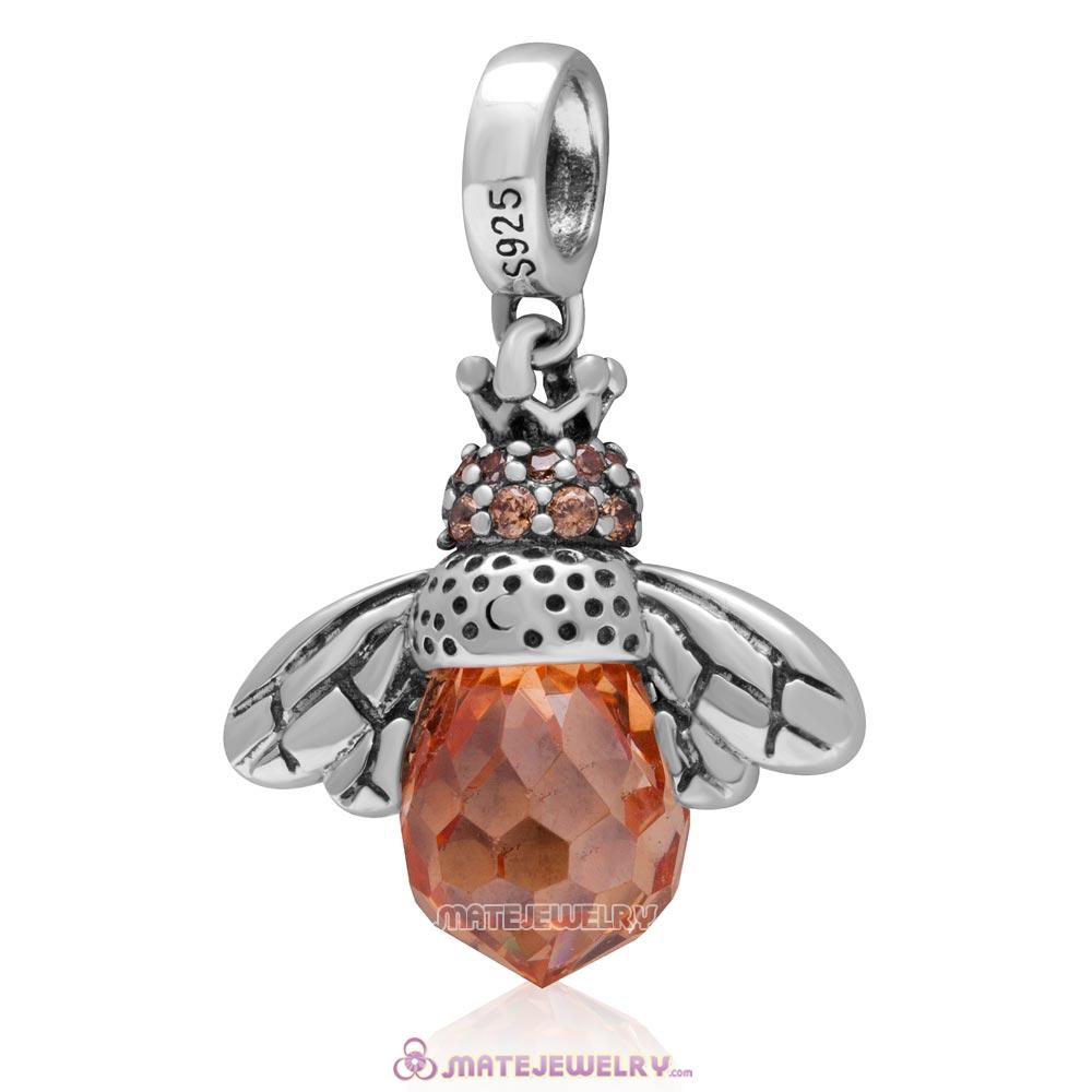 Faceted Topaz Zircon Stone Dangle Bee Charm 925 Sterling Silver