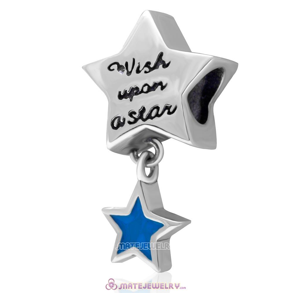 Wish Upon a Star 925 Sterling Silver Pendant Charm with Blue Enamel