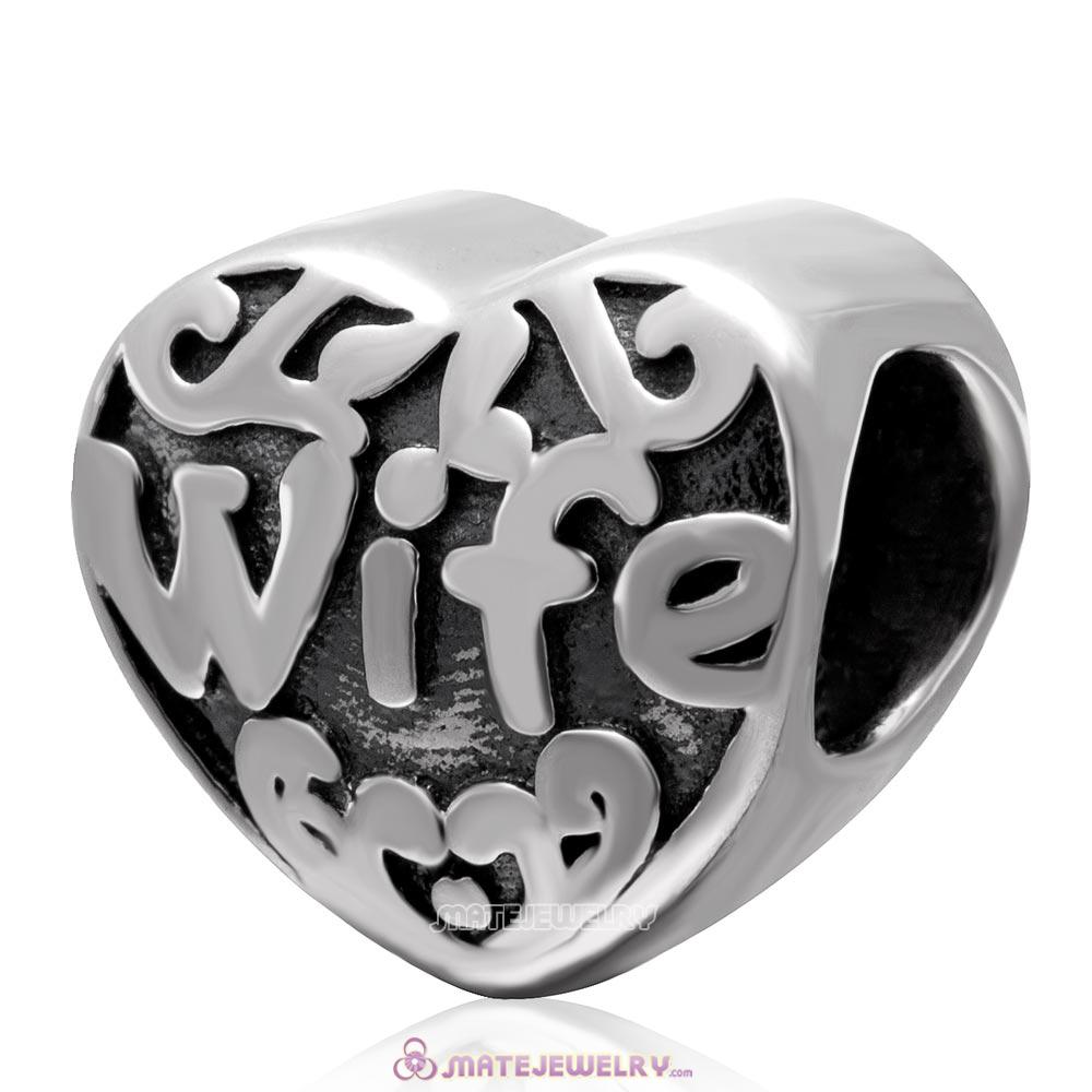 Love Wife Antique 925 Sterling Silver Heart Bead
