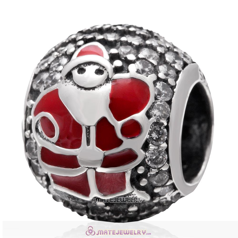 Christmas Santa Claus Charm 925 Sterling Silver Zircon Stone Bead