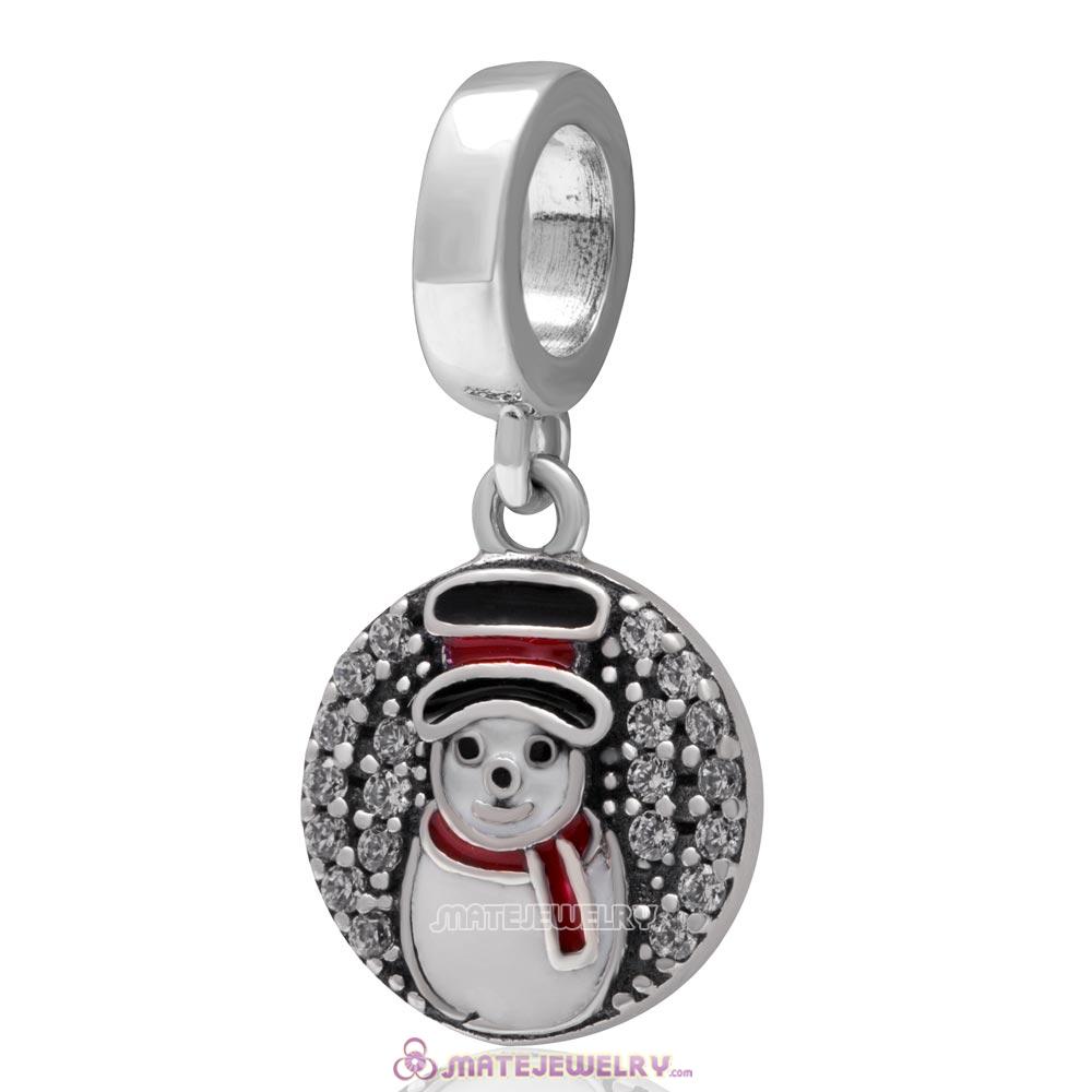 Christmas Snowman Dangle Charm 925 Sterling Silver with Zircon Stone 
