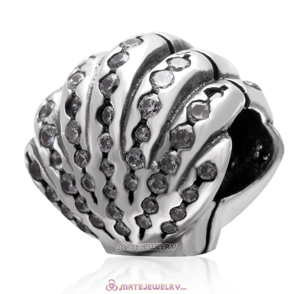 Delicate Shell Charm 925 Sterling Silver with Zircon Stone Bead