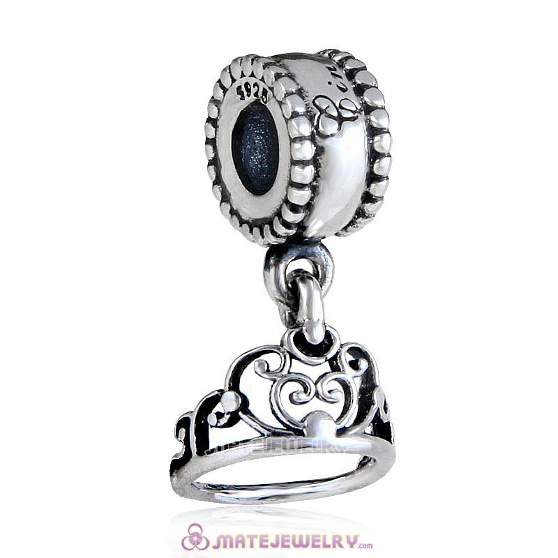 925 Sterling Silver Cinderella Tiara Dangle Crown Charm