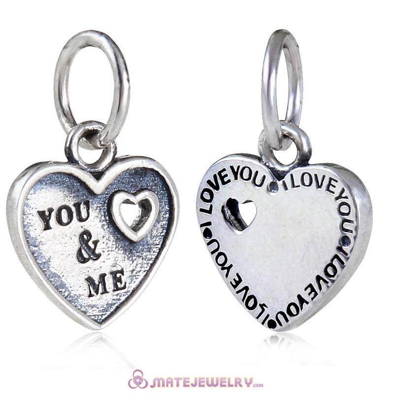 Handmade 925 Sterling Silver You and Me Dangle Heart Charms