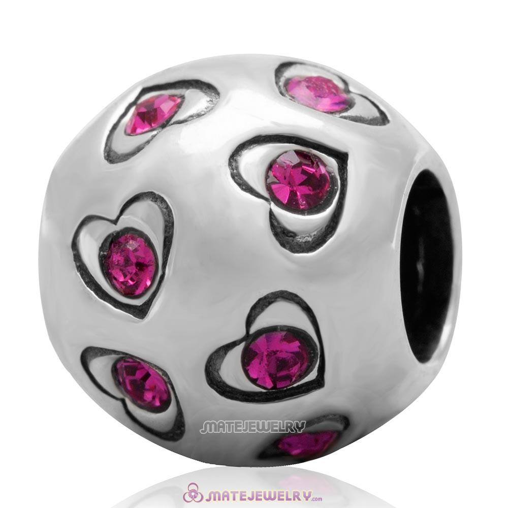 Love All Round Charm 925 Sterling Silver Bead with Fuchsia Australian Crystal