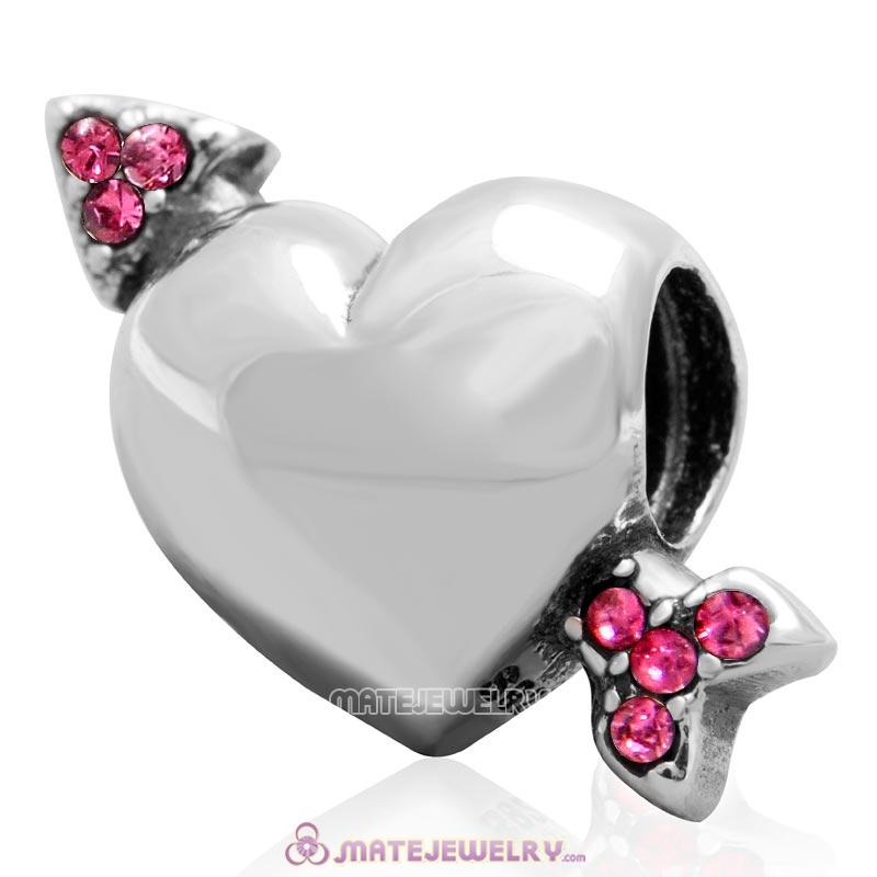 Heart Arrow of Cupid Love 925 Sterling Silver Bead with Rose Australian Crystal