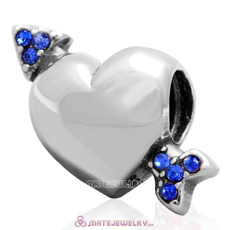 Heart Arrow of Cupid Love 925 Sterling Silver Bead with Sapphire Australian Crystal