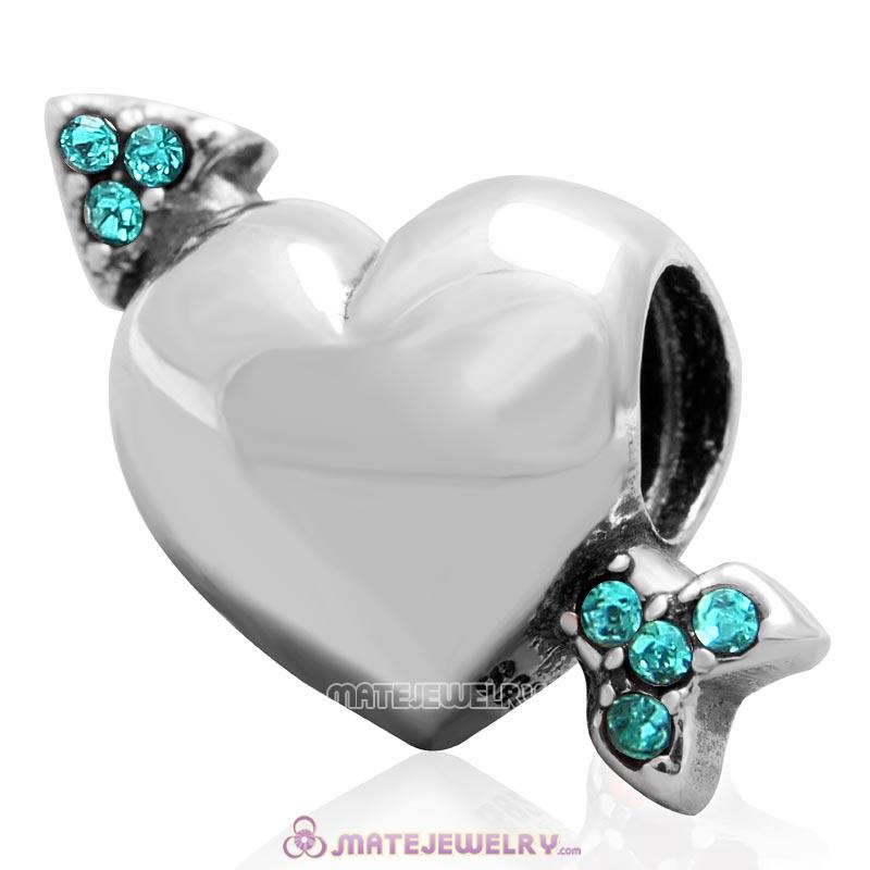 Heart Arrow of Cupid Love 925 Sterling Silver Bead with Blue Zircon Australian Crystal