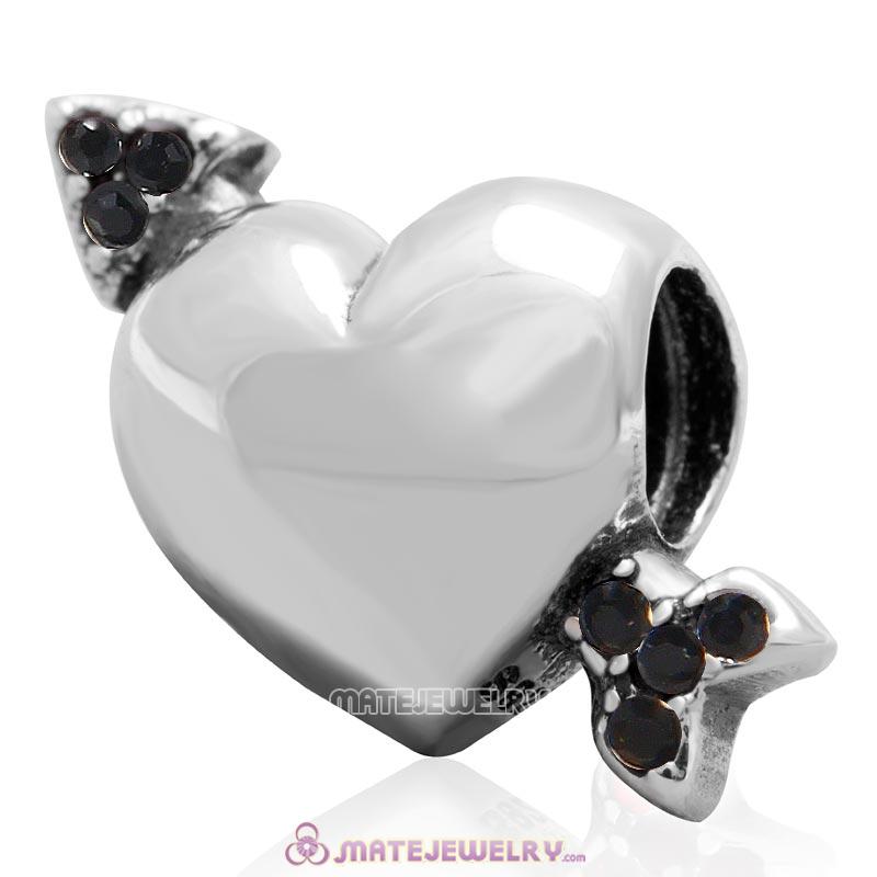 Heart Arrow of Cupid Love 925 Sterling Silver Bead with Jet Australian Crystal
