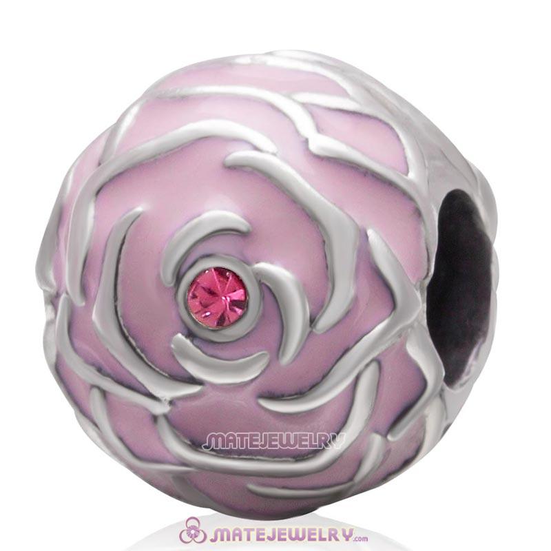 Pink Rose Garden 925 Sterling Silver with Rose Crystal Charm Bead