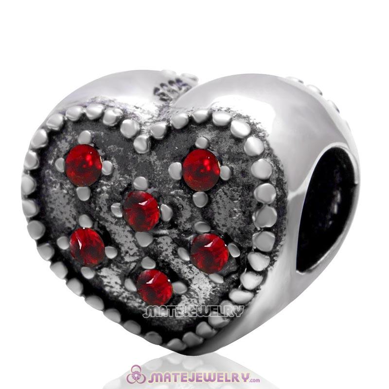 925 Sterling Silver Charm Sparkly Siam Crystal Heart Bead 