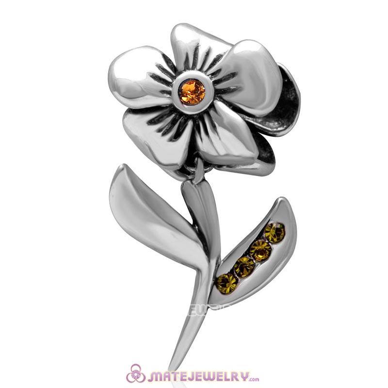 925 Sterling Silver Hibiscus Flower Topaz Crystal Charms