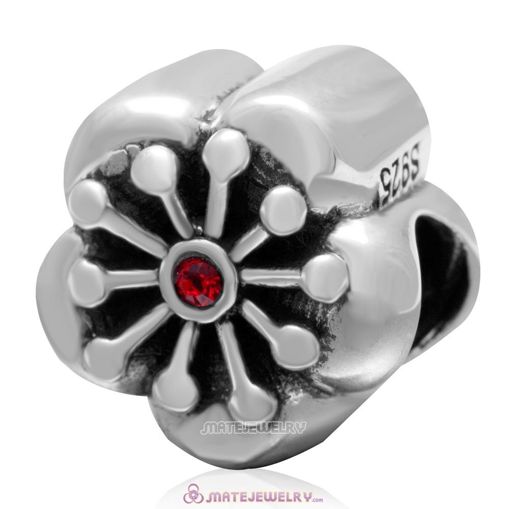 Cherry Flower 925 Sterling Silver with Lt Siam Crystal Charm Bead