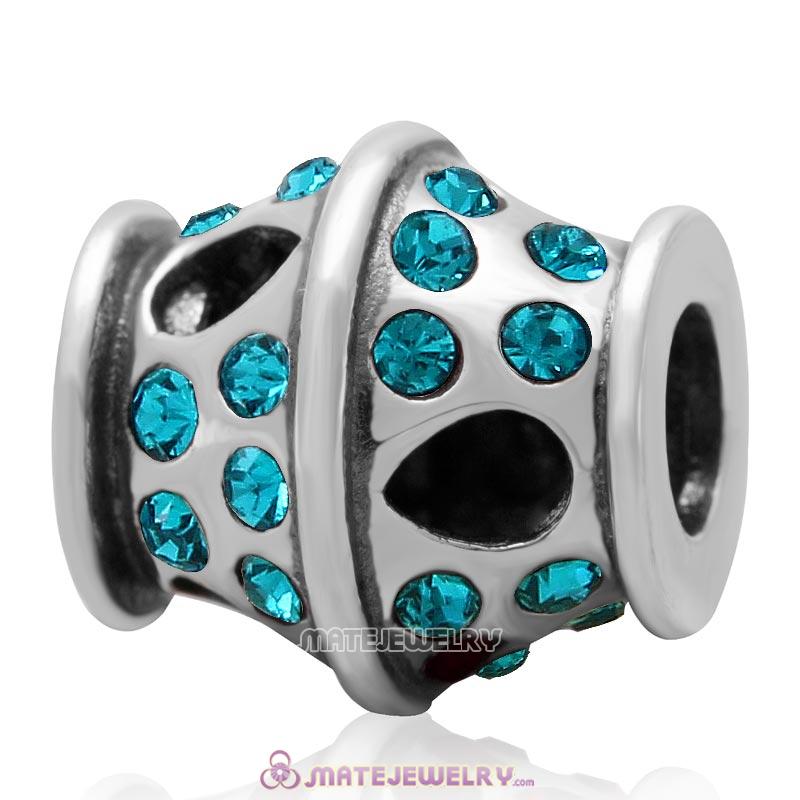 Sparkling Bucket Charm 925 Sterling Silver with Blue Zircon Crystal Bead