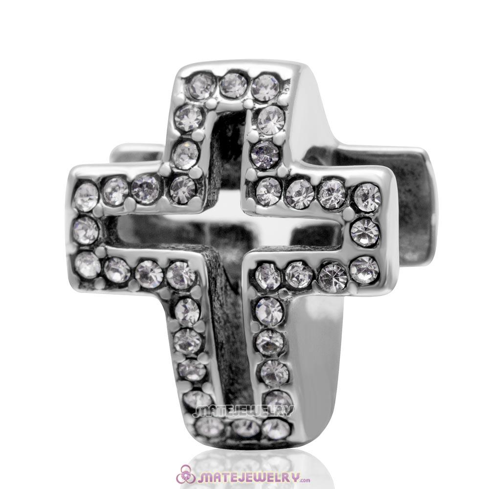 Spackly Christian Cross Charm 925 Sterling Silver with Clear Crystal 