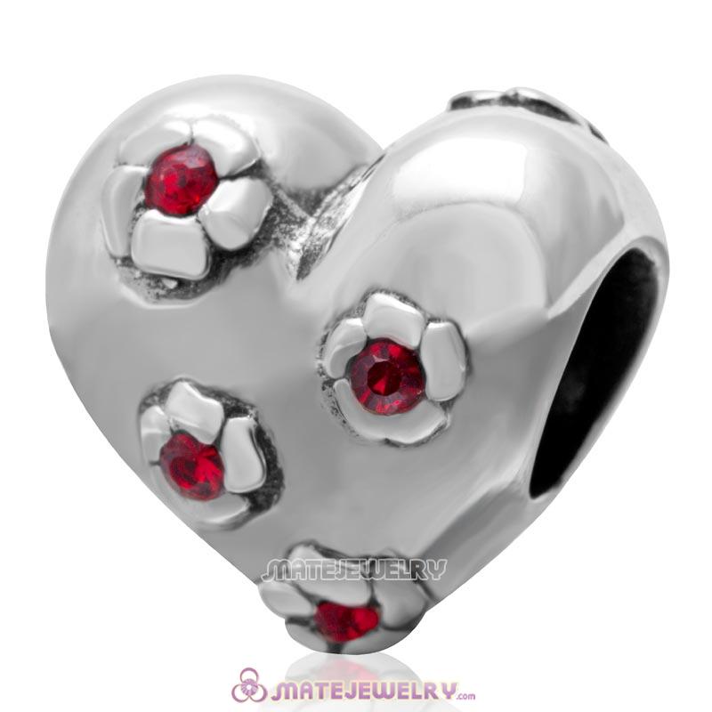 925 Sterling Silver Sweet Heart Bead with Lt Siam Crystal