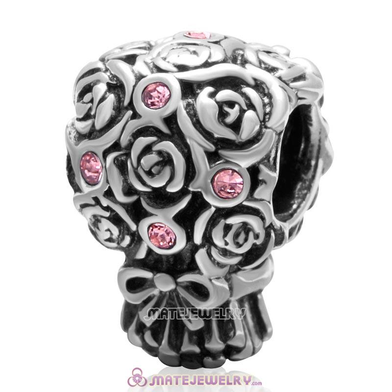 Wedding Bouquet 925 Sterling Silver with Lt Rose Crystal Charm