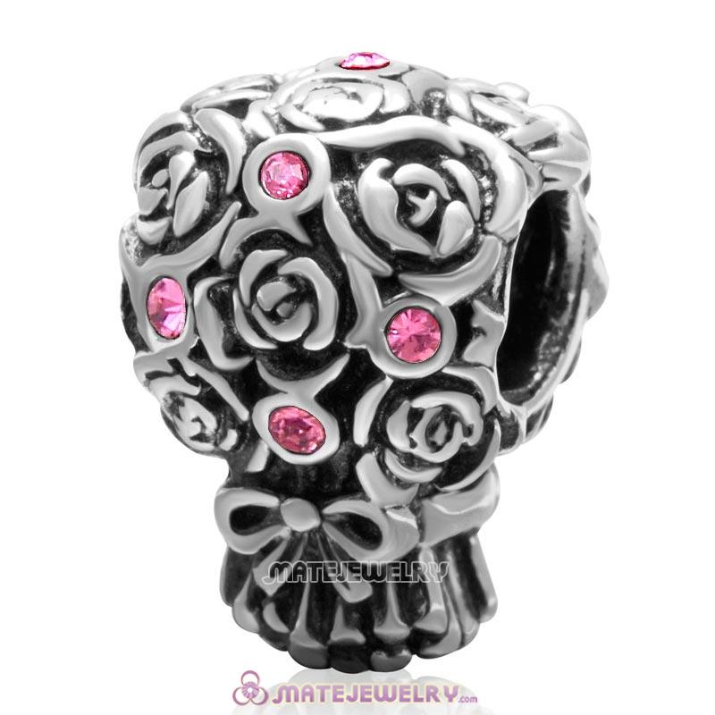 Wedding Bouquet 925 Sterling Silver with Rose Crystal Charm