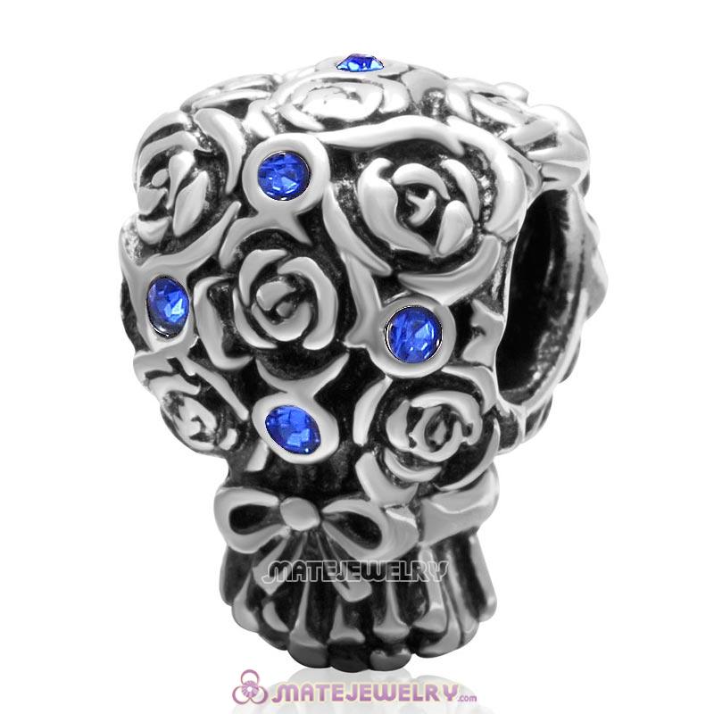 Wedding Bouquet 925 Sterling Silver with Sapphire Crystal Charm
