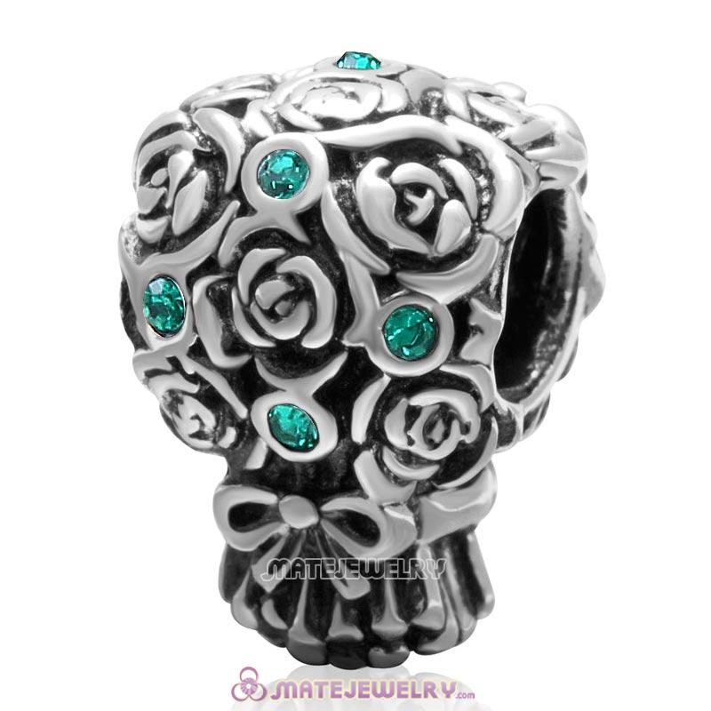 Wedding Bouquet 925 Sterling Silver with Emerald Crystal Charm