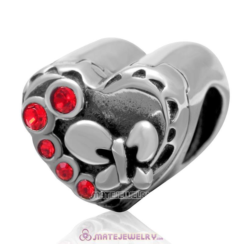 Butterfly Charm 925 Sterling Silver with Lt Siam Crystal Love Heart Bead
