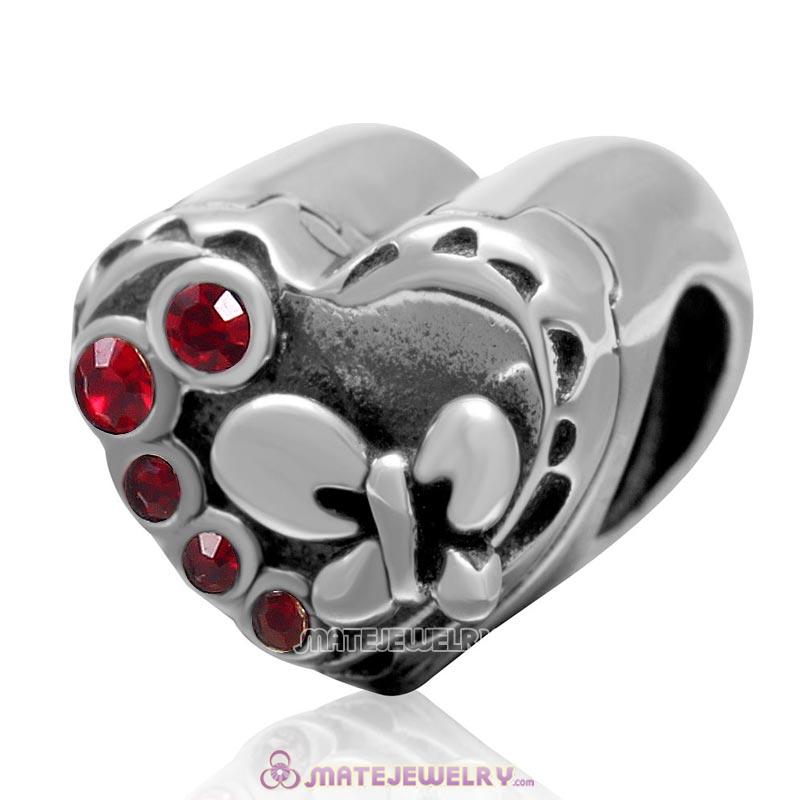Butterfly Charm 925 Sterling Silver with Siam Crystal Love Heart Bead
