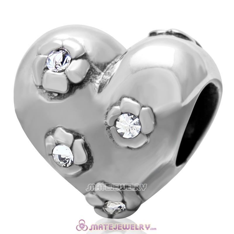 925 Sterling Silver Sweet Heart Bead with Clear Crystal
