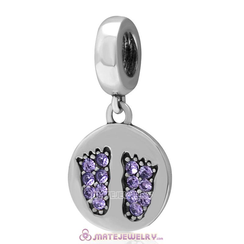 Tanzanite Crystal Pave Baby Feet Charm Dangle 925 Sterling Silver 