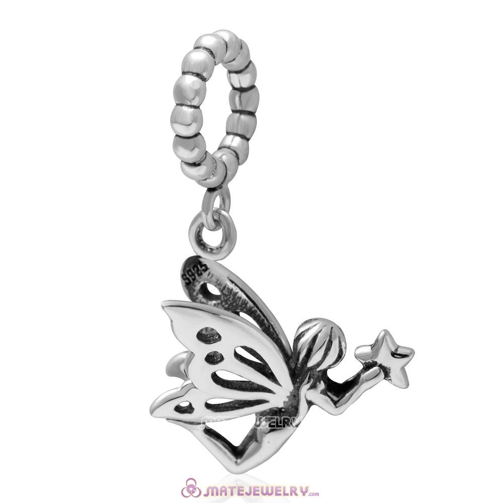 925 Sterling Silver Butterfly Angel Holding Star Dangle Charm